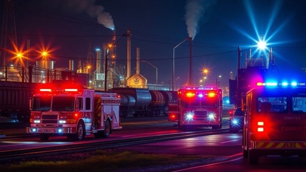 Sulfuric acid leak response in Channelview Texas at night.