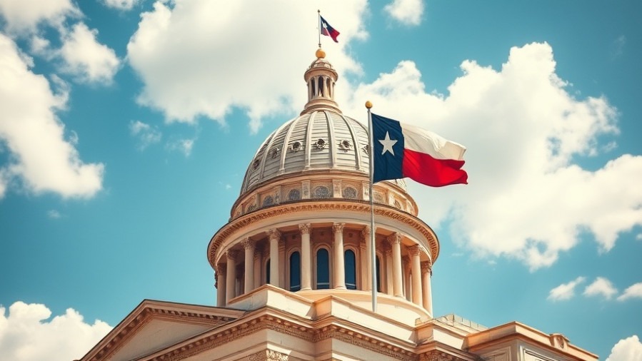 Texas State Capitol dome with Texas flag under a cloudy sky, texas news.