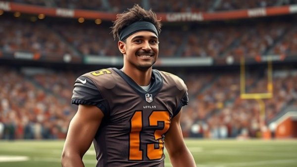 Football player smiling on field, related to Myles Garrett sack record.