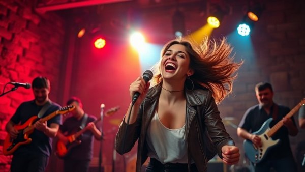 Live music performance in San Antonio with energetic singer and band on stage.