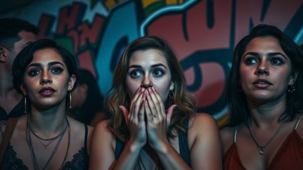 Women in surprised reaction at San Antonio cultural event