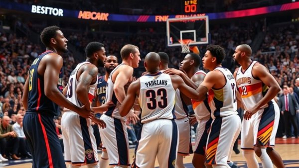 NBA fight between Pelicans and Suns players in heated game moment.