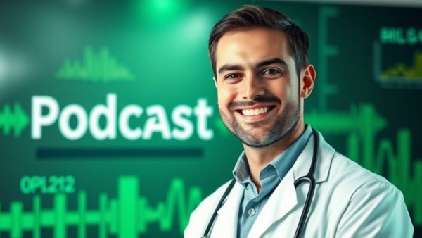 Professional male doctor smiling on a nutrition podcast cover