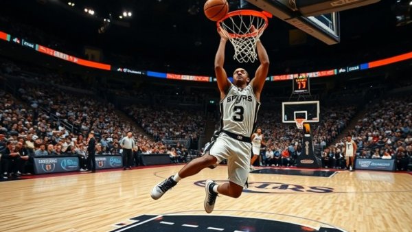 NBA top play: Spurs player dunking with intensity on the court.