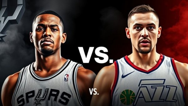 San Antonio Spurs vs Utah Jazz full game highlights poster with players.