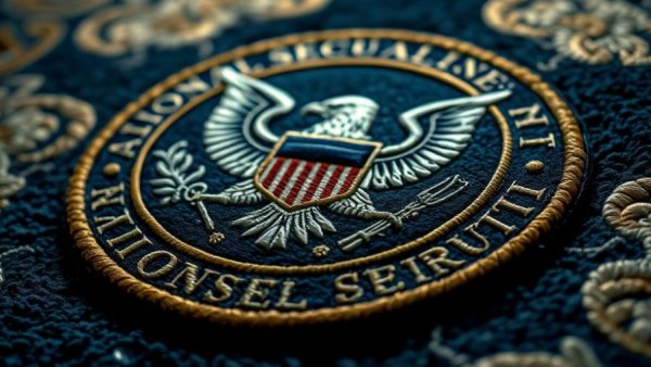 NSA emblem on a carpet, symbolizing national security threats 2026.