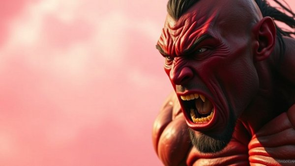 Aggressive red-skinned humanoid shouting, worst movies of 2025 theme.