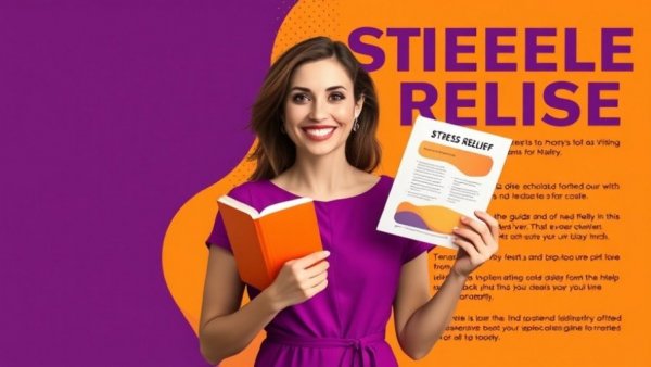 Smiling woman discusses stress relief techniques, educational design.