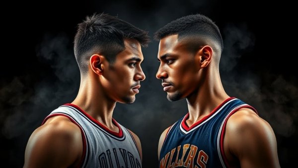 Cinematic NBA highlights players facing off, December 2025 matchup.