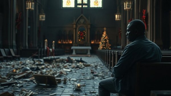 US airstrikes in Nigeria: Damaged church and man discussing impact.