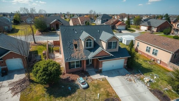 Montgomery County tornado recovery efforts at storm-damaged home.