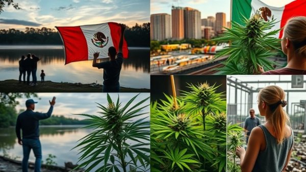 Collage of Texas news including lake, flag, cannabis, storm impacts.