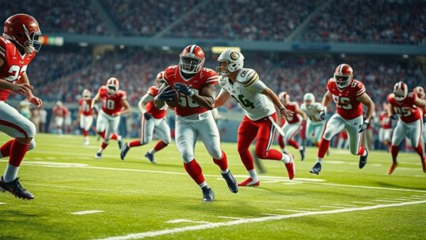 Exciting football action showing intense play on sports field