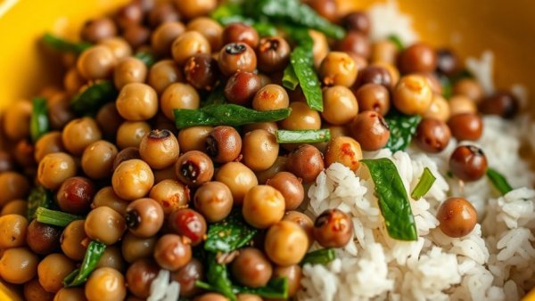Traditional New Year's dish with black-eyed peas, greens, and rice in yellow bowl.