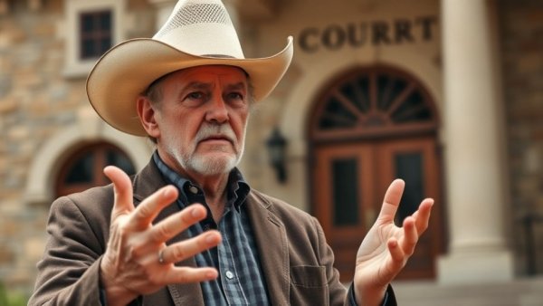 Man in cowboy hat gesturing with hands at Texas elections event.