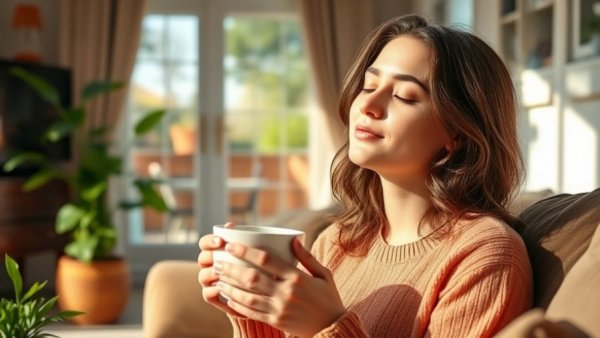 Natural morning routine upgrade: Enjoy serene coffee moment indoors.