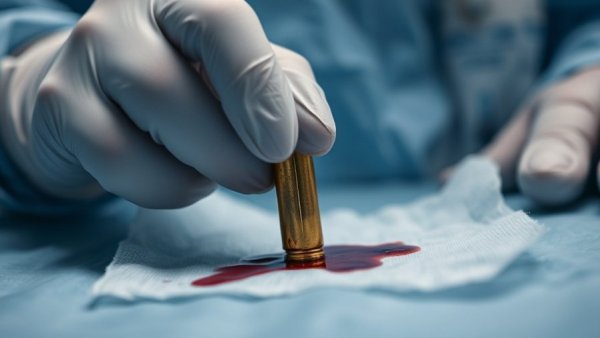 Gloved hands holding bullet on gauze, highlighting celebratory gunfire safety San Antonio.