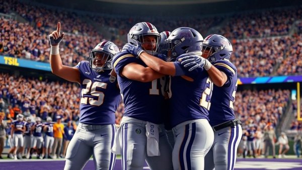 TCU vs USC Alamo Bowl Victory celebration with TCU players embracing