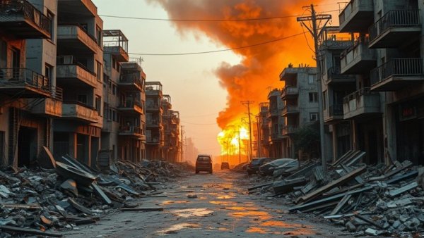 Aftermath of Russia Ukraine New Year drone strike showing destruction.