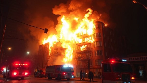 Intense apartment fire in Houston, January 2026, with firefighters responding.