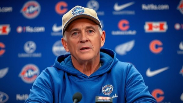 Casual older man giving NFL press conference on team attrition impact.