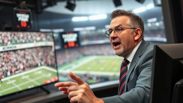 Sports commentator discussing Miami Hurricanes upset over Ohio State.