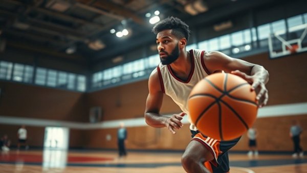 NBA Top Plays Highlights player dribbles intensely on court.