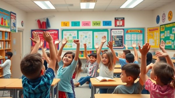 Elementary students actively participating in a classroom lesson, related to Idaho education funding restoration.