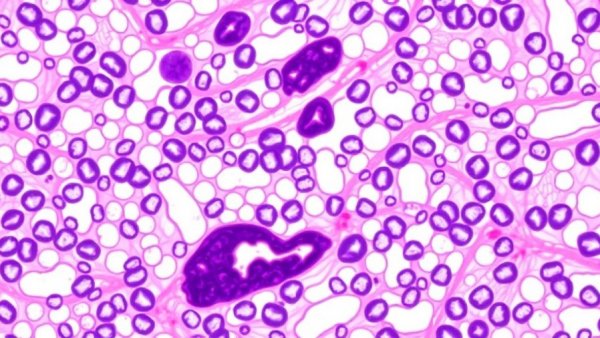 Microscopic tissue slides showing cellular structures in biomarker research linked to multiple sclerosis progression.