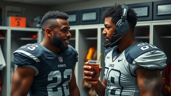 Two football players discussing in locker room, better safe than sorry in the NFL.