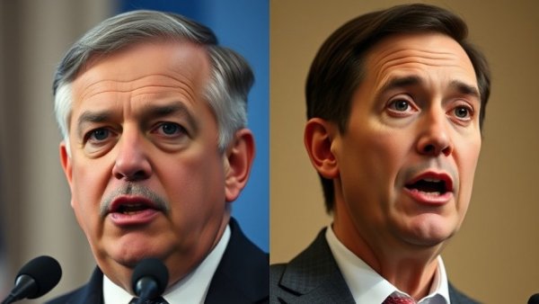 U.S. foreign relations depicted through two political figures speaking.