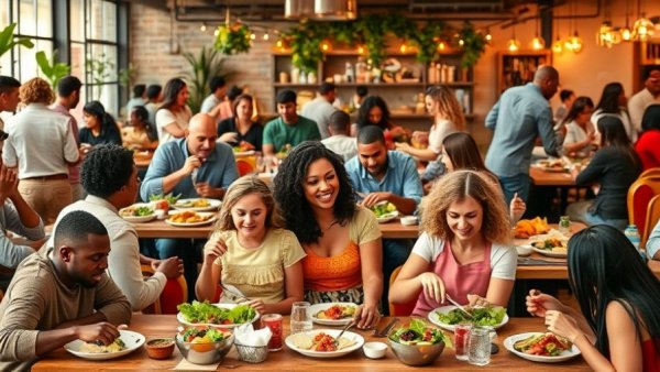 Collage of people enjoying healthy food in Houston.