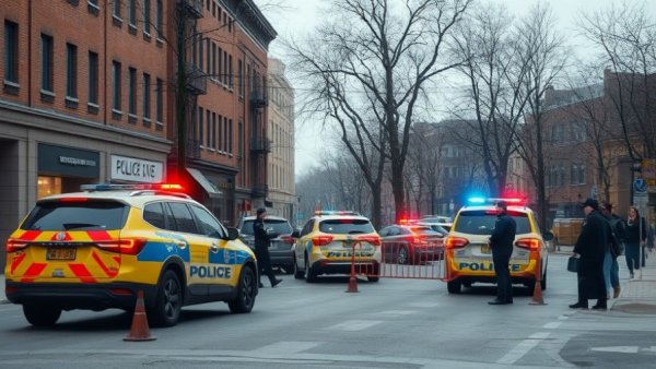 Police presence during bomb threat near Venezuelan Embassy, street view.