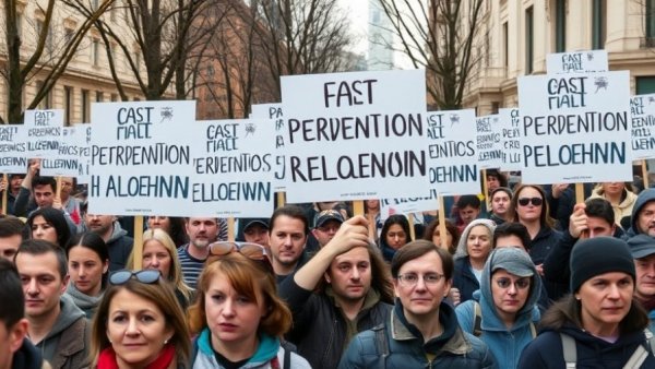 Protest against US intervention in Venezuela, crowd with signs, urban setting.