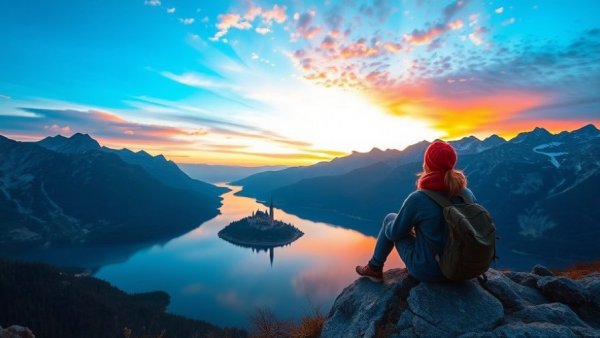 Serene view on a Central Europe tour with lake and mountains at sunset.
