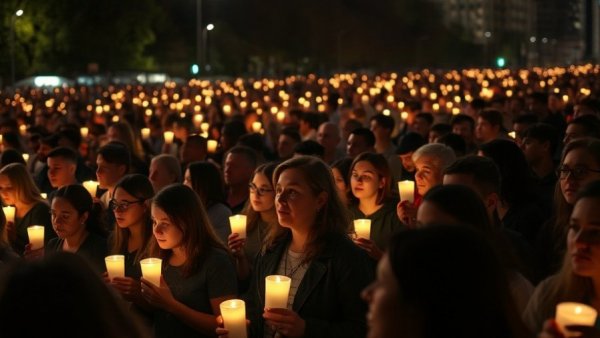 Candlelit vigil for Camila Mendoza Olmos mental health awareness at night.