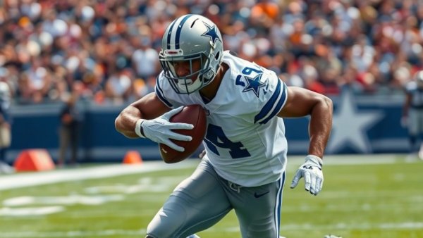 Dallas Cowboys player in action during Week 18, evading tackle.