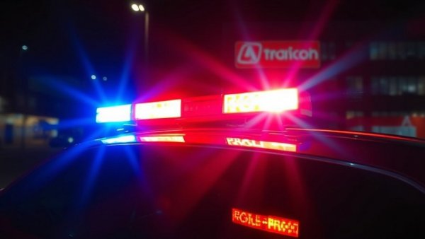 Flashing red and blue police lights in a dimly lit scene, Round Rock shooting news.