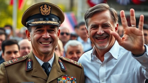 Political figures in uniform and white shirt wave to crowd, Trump legality Maduro capture context.
