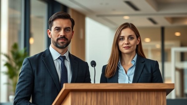 Business professionals discussing equity over excellence in education at a conference.