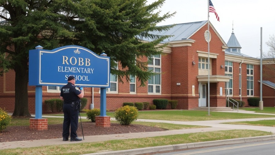 Police presence outside Robb Elementary School during the Uvalde school shooting trial.