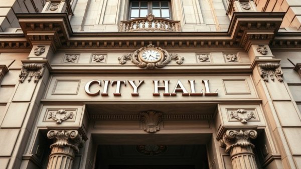 Historic city hall facade with classic architecture, San Antonio MLK march context.