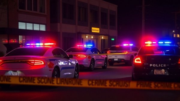 San Antonio drive-by shooting scene with police cars and tape at night.