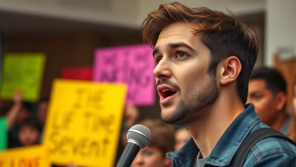 Democratic Socialists rally with colorful signs during speech.