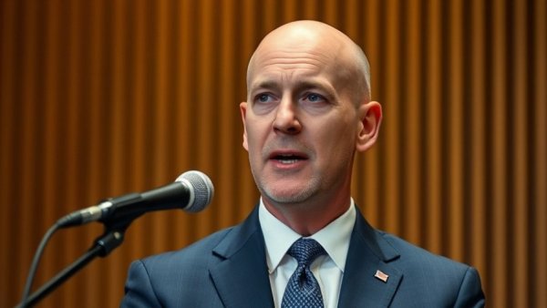 Bald man in a suit addressing an audience, political news USA.