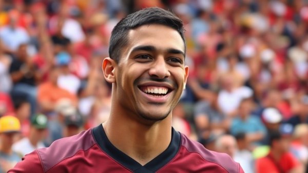 Engaging sports commentary with Fernando Mendoza in stadium.