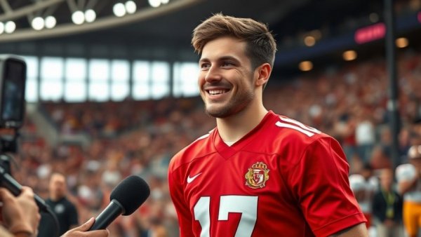 Fernando Mendoza talks college football on sports show, smiling and energetic.