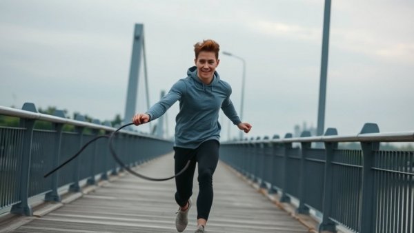 Energetic person exercising with jump rope promoting health and wellness.