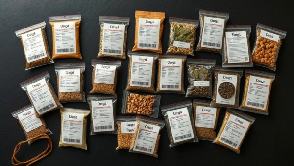 Assorted mystery seed packages Texas arranged neatly and labeled.