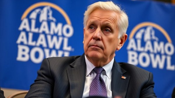 Man at Alamo Bowl event addressing attendance challenges.